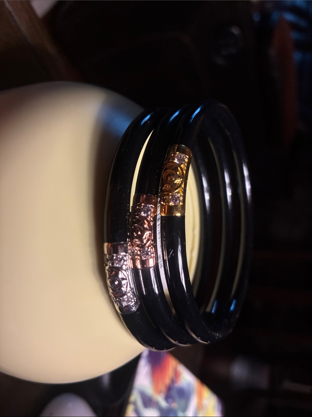 Stackable Black Resin Bangles with gold, rose gold and silver -Women Jewelry
